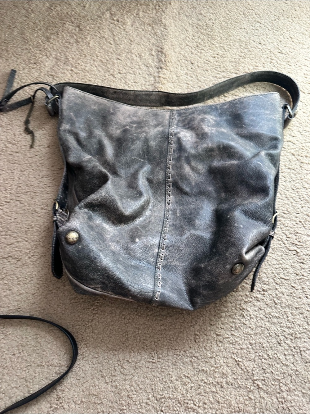 Free People Distressed Black Leather Hobo Tote